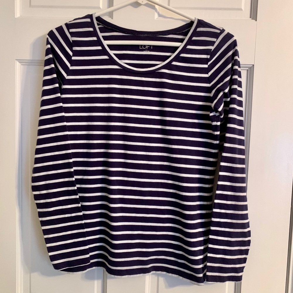 LOFT Navy & White Striped Long-Sleeve Top